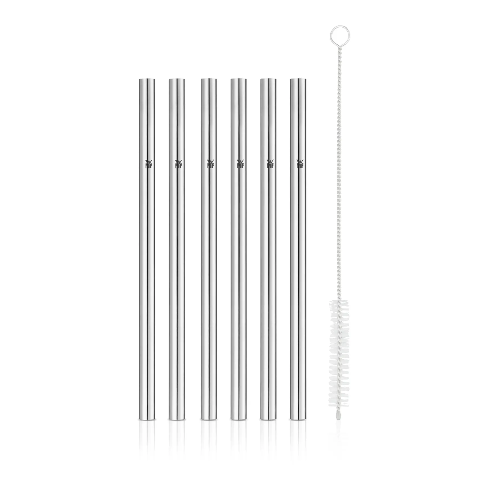 WMF Barzubehör|Baric Trinkhalm-Set Cromargan®, 18 cm, 6-teilig plus mit Reinigungsbürste