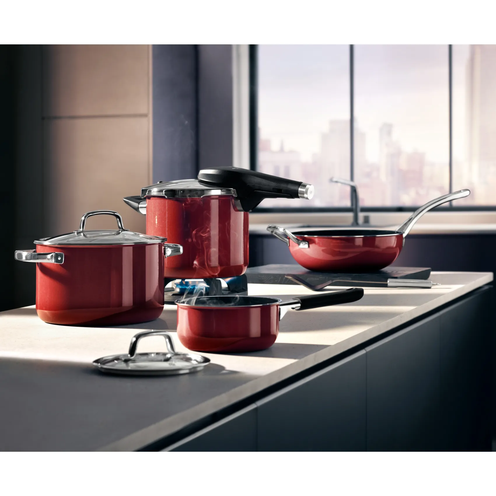 WMF Schnellkochtöpfe|Induktionstöpfe|Fusiontec Perfect Premium Schnellkochtopf, 22 cm, 4,5 l Red