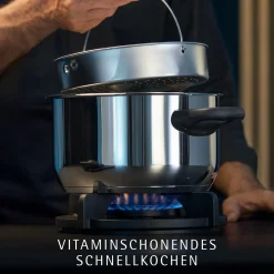 WMF Schnellkochtöpfe|Induktionstöpfe|Perfect One Pot Schnellkochtopf-Set, 22 cm, 3 & 4,5 L, stapelbar, mit Dämpfeinsatz