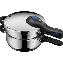 WMF Schnellkochtöpfe|Induktionstöpfe|Perfect Plus One Pot Schnellkochtopf-Set, 22 cm, 3 & 4,5 L, stapelbar, mit Dämpfeinsatz