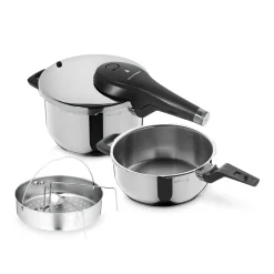 WMF Schnellkochtöpfe|Induktionstöpfe|Perfect Premium One Pot Schnellkochtopf-Set mit Dampfgareinsatz, 22 cm, 4,5 und 3,0 Liter