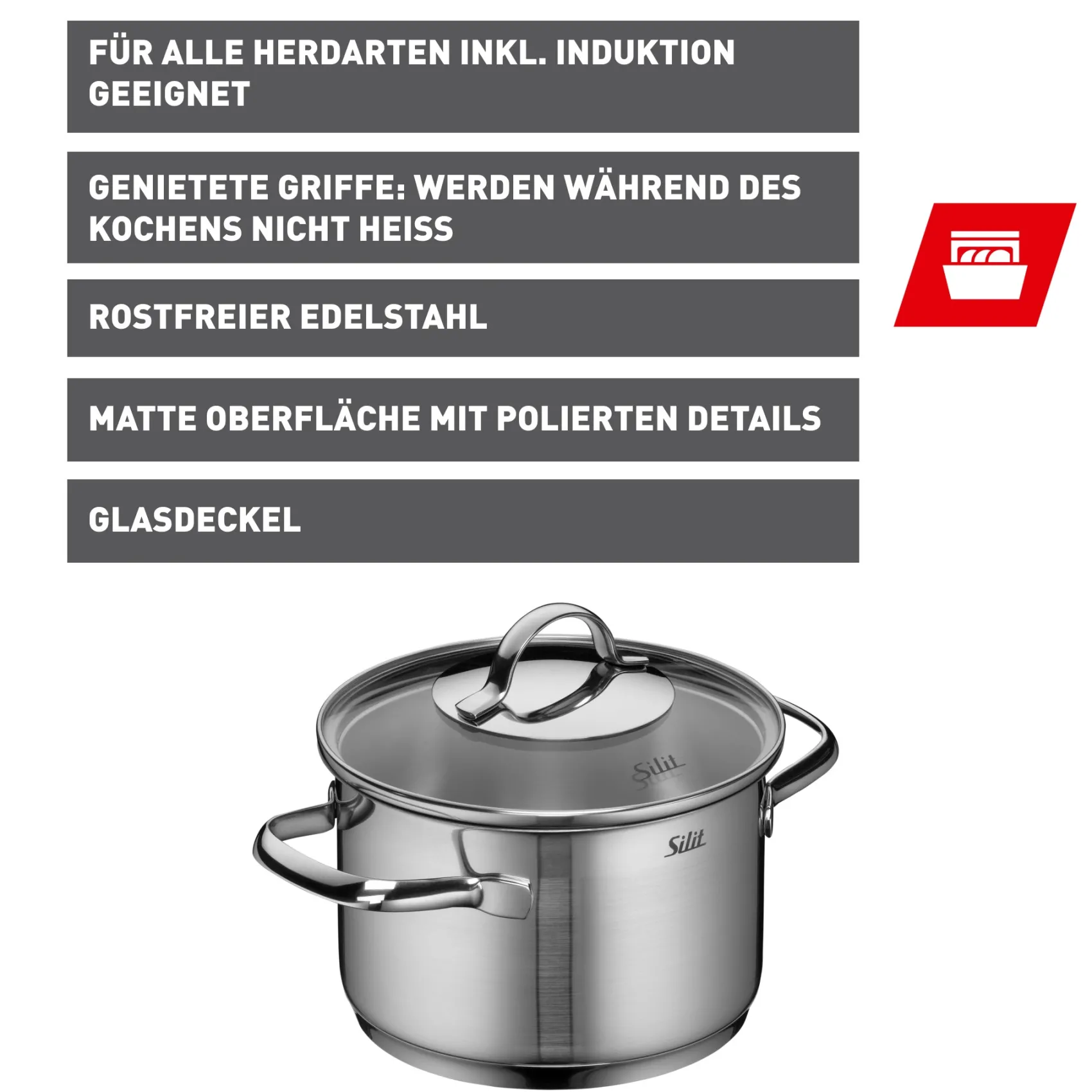 WMF Induktionstöpfe|Silit Achat Kochtopf mit Deckel, 16 cm