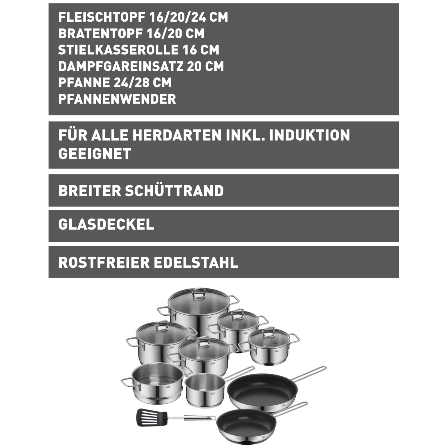 WMF Topfsets|Silit Alicante Kochgeschirr-Set, 10-teilig