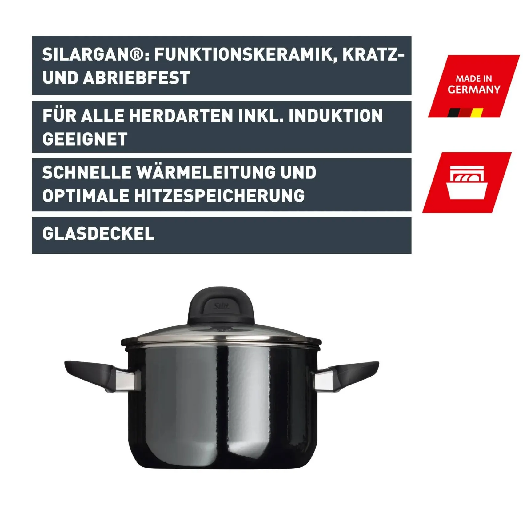 WMF Bratentöpfe|Silit Silargan® Modesto Bratentopf mit Deckel, 16 cm, Black