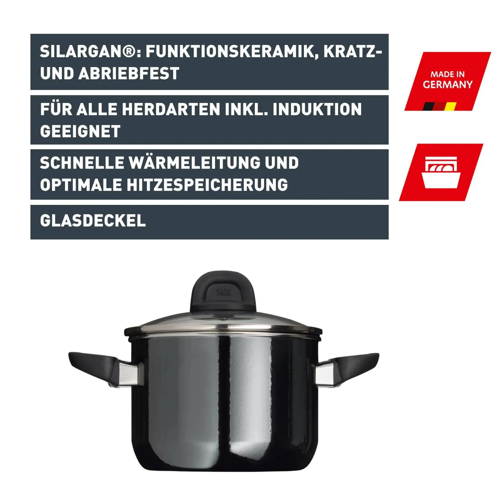 WMF Bratentöpfe|Silit Silargan® Modesto Bratentopf mit Deckel, 20 cm, Black