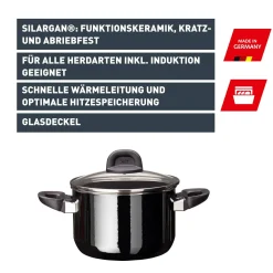WMF Kochtöpfe|Induktionstöpfe|Silit Silargan® Modesto Kochtopf mit Deckel, 20 cm, Black