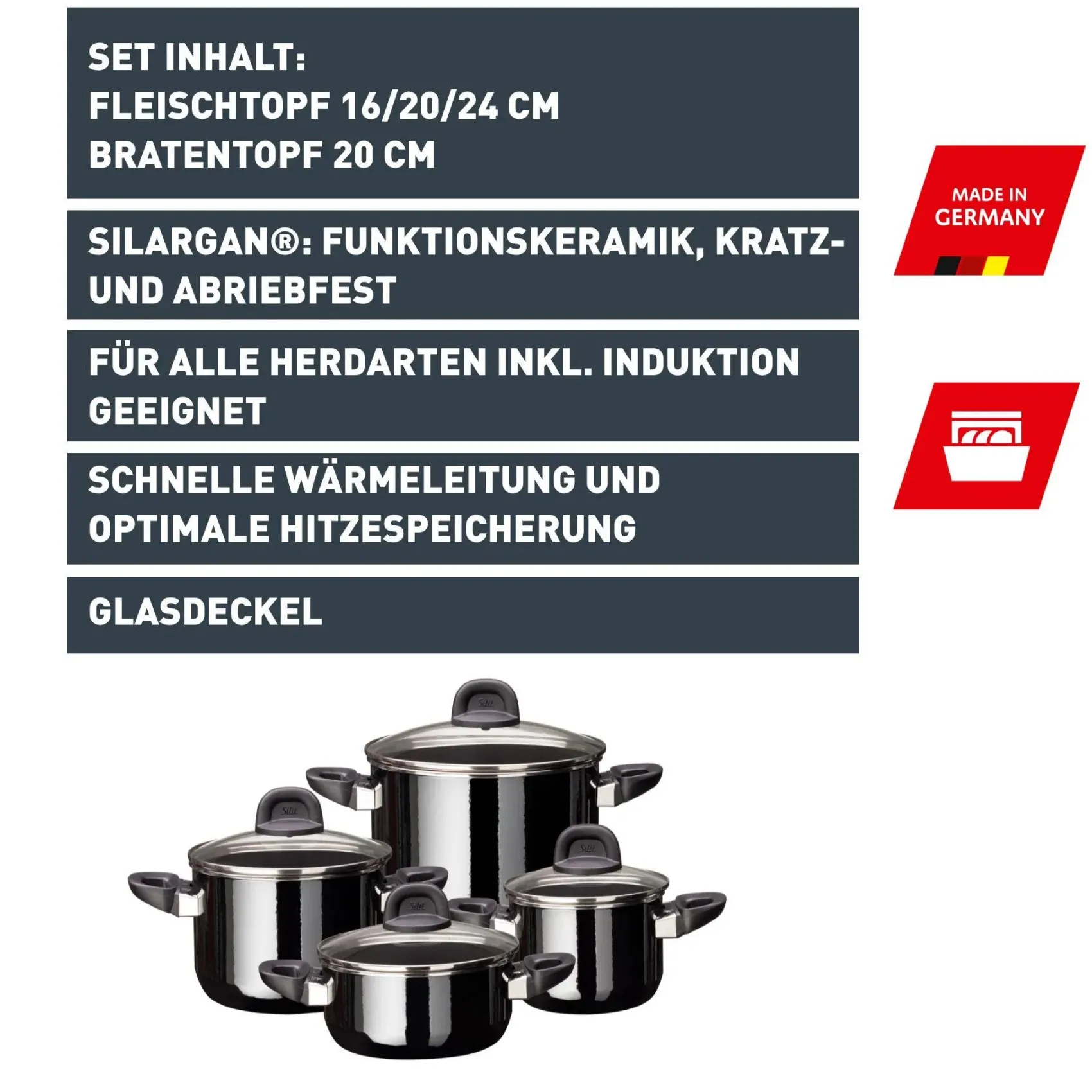 WMF Topfsets|Silit Silargan® Modesto Topf-Set 4-teilig, Black