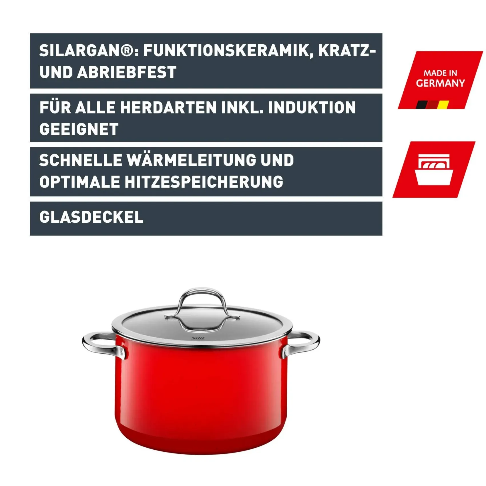 WMF Bratentöpfe|Silit Silargan® Passion Bratentopf mit Deckel, 24 cm, Red