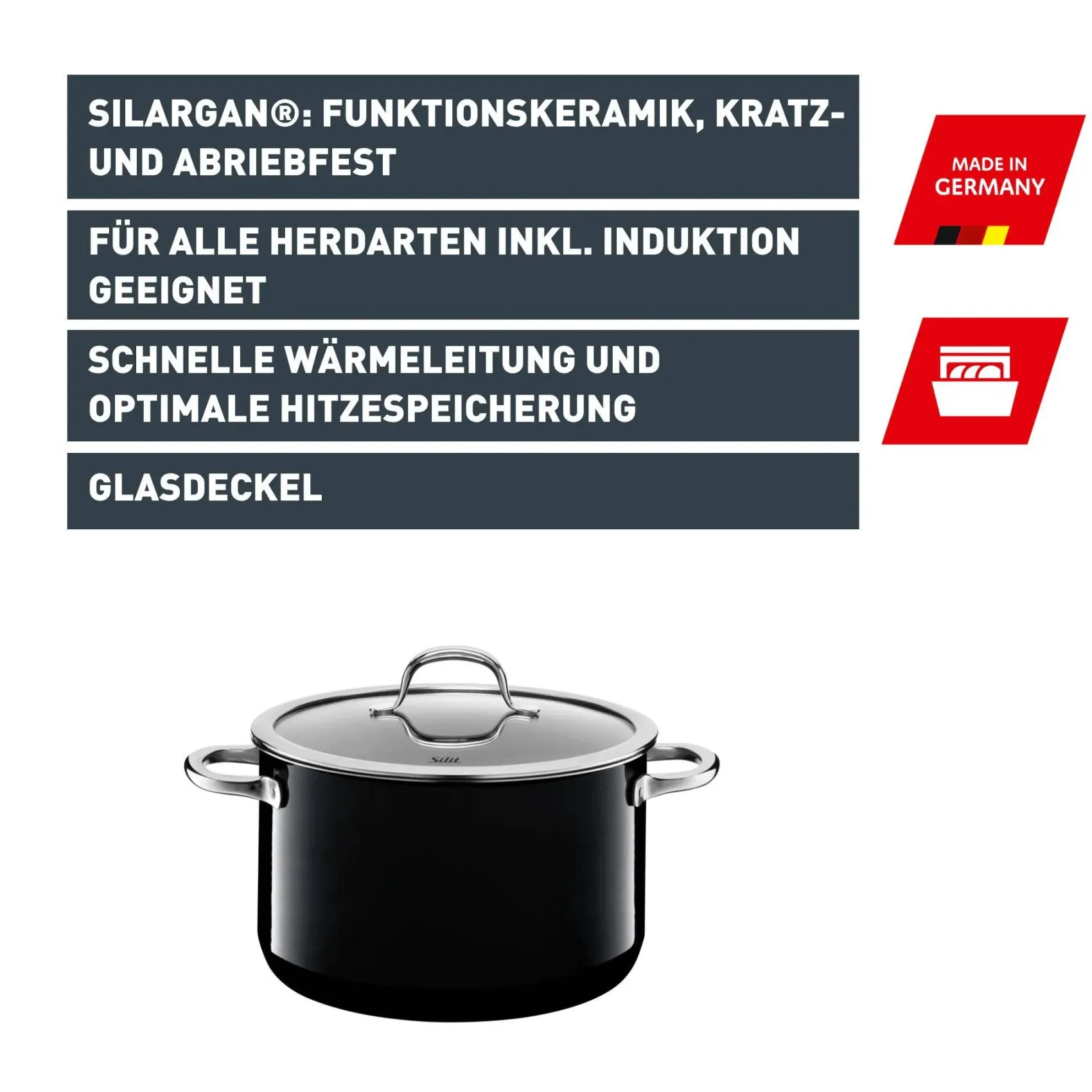 WMF Bratentöpfe|Silit Silargan® Passion Bratentopf mit Deckel, 20 cm, Black