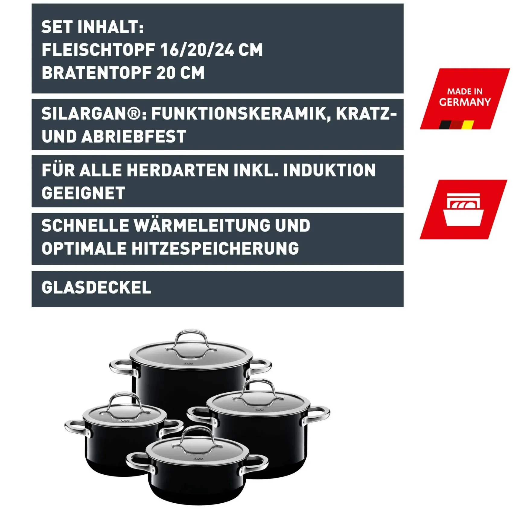 WMF Topfsets|Silit Silargan® Passion Topf-Set, 4-teilig, Black
