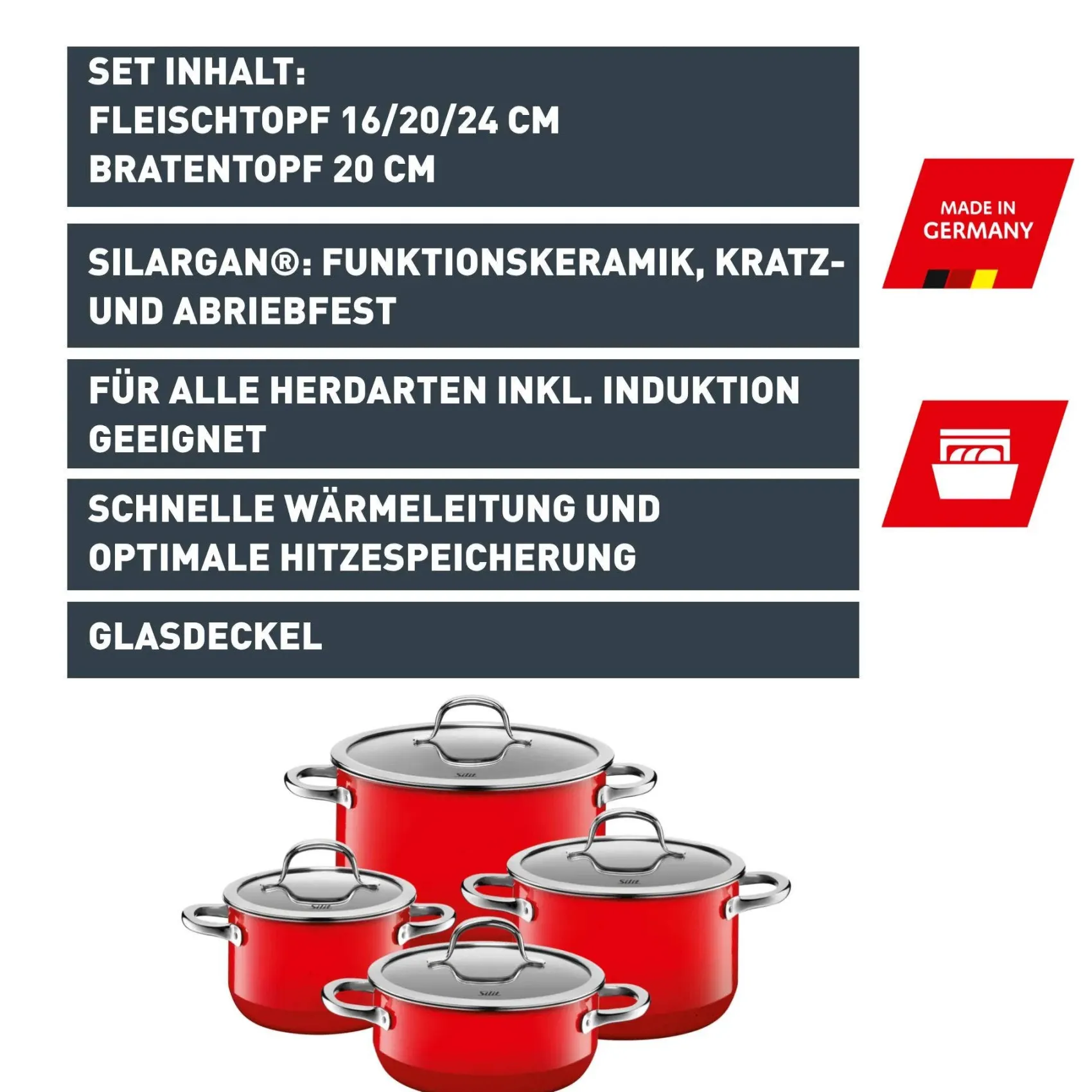 WMF Topfsets|Silit Silargan® Passion Topf-Set, 4-teilig, Red