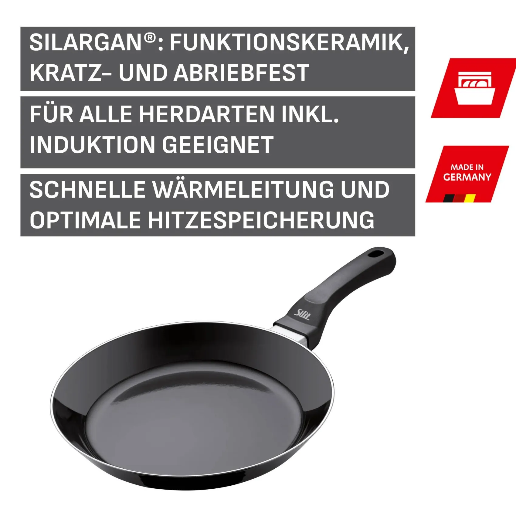 WMF Induktionspfannen|Bratpfannen|Silit Silargan® Professional Stielpfanne flach, 28 cm, Black