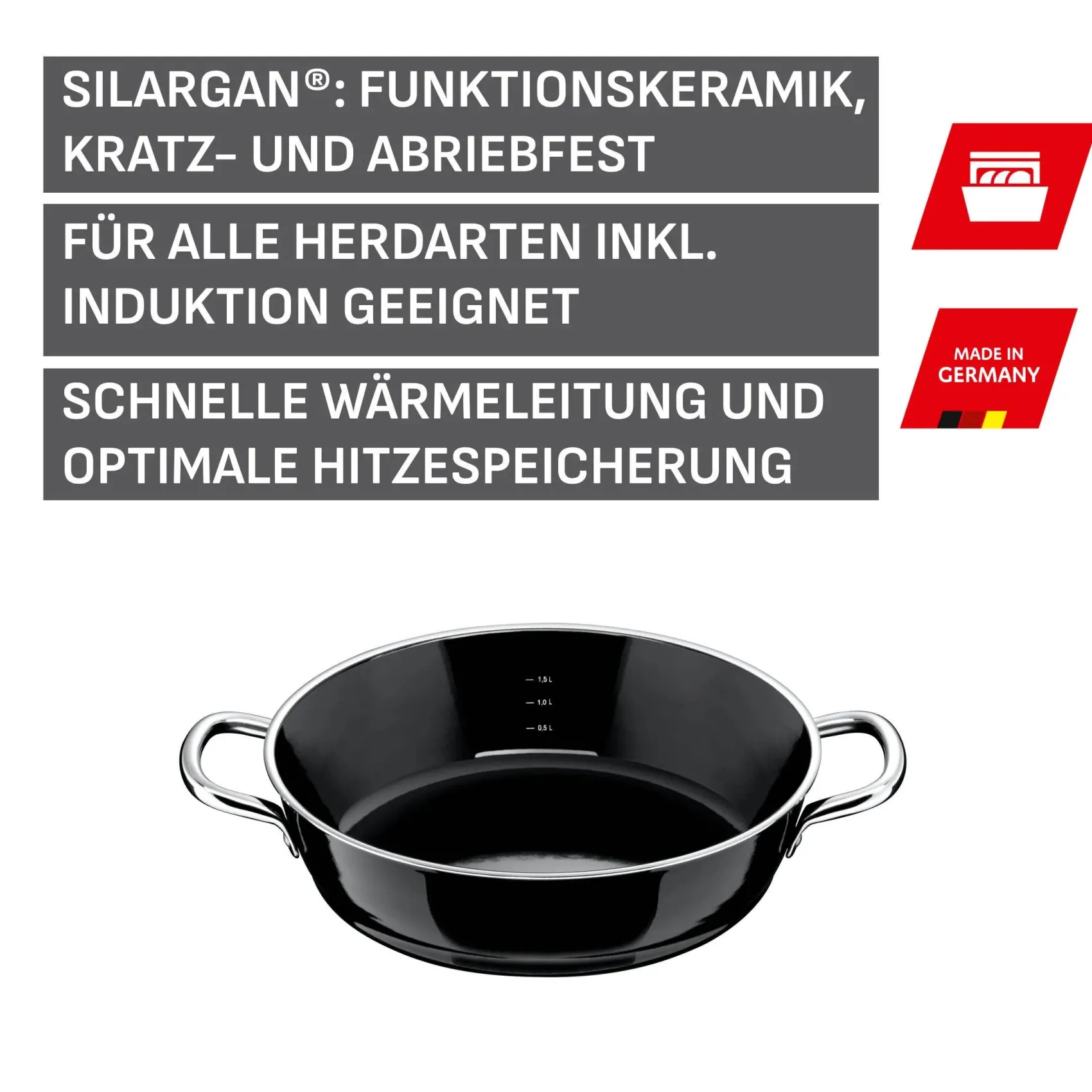 WMF Schmorpfannen|Induktionspfannen|Silit Silargan® Professional Schmorpfanne, 24 cm, Black