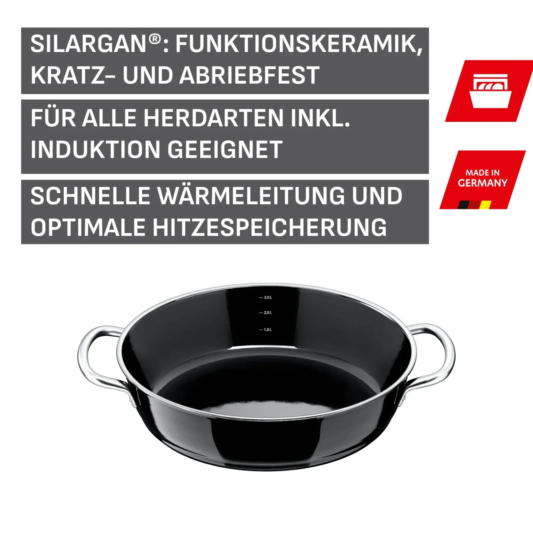 WMF Schmorpfannen|Induktionspfannen|Silit Silargan® Professional Schmorpfanne, 28 cm, Black
