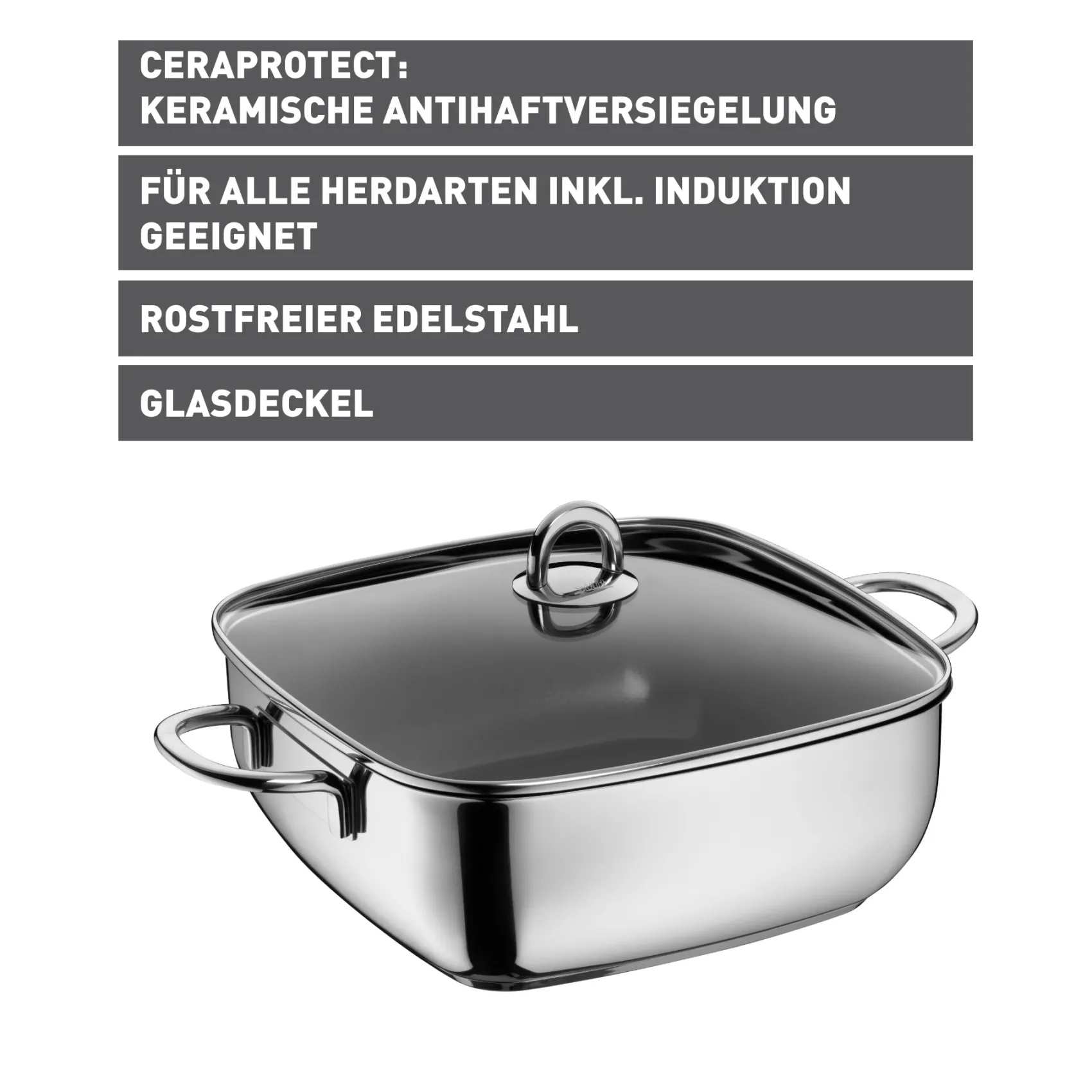 WMF Bräter & Schmortöpfe|Silit Studio Schmorkasserolle mit Glasdeckel, 29 x 29 cm