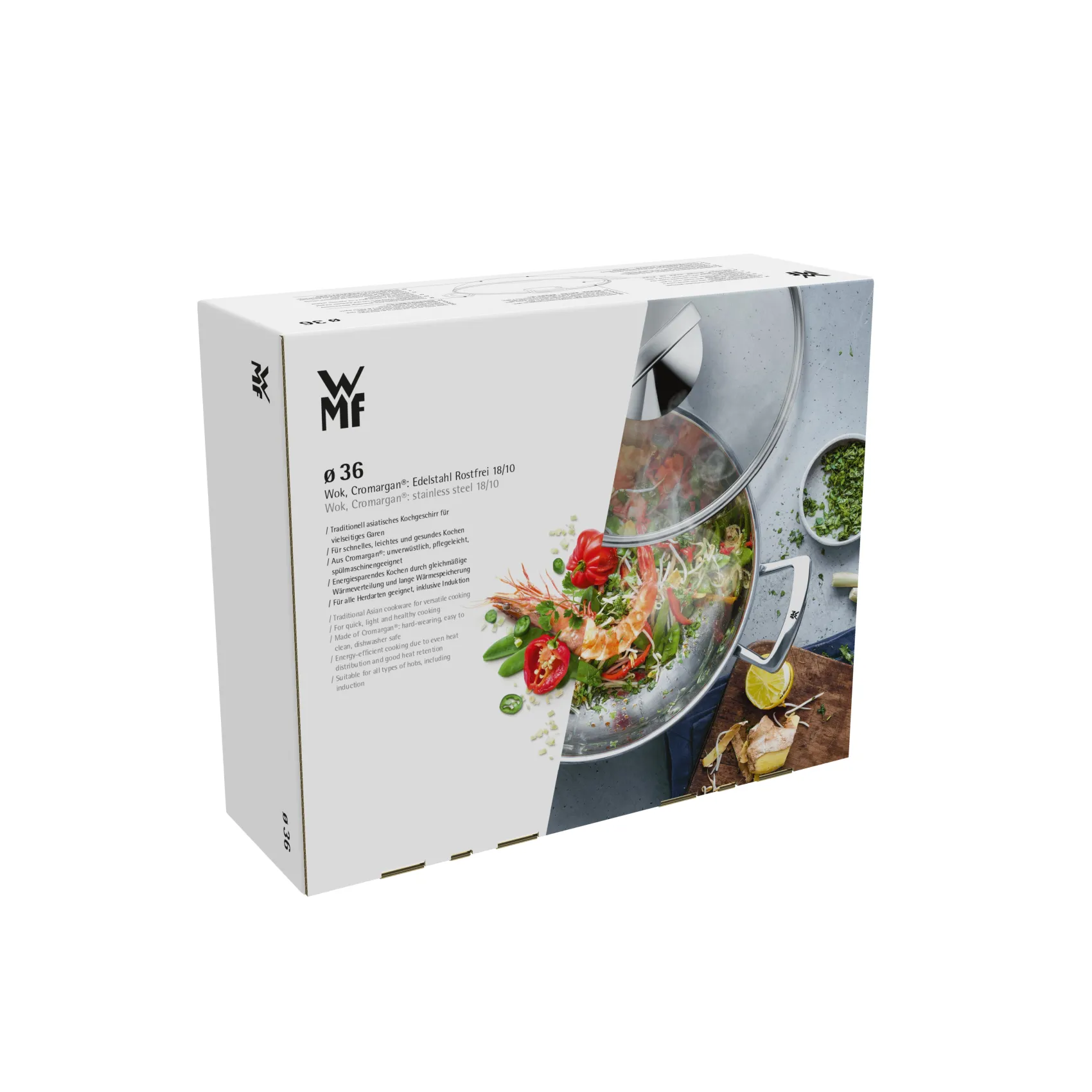 WMF Woks|Pfannen Mit Deckel|Wok mit Glasdeckel, 36 cm